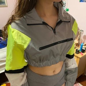 Reflective rave wear cropped zip up
